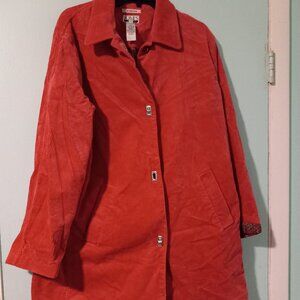 Jones Studio Women Jacket 1X Pink Corduroy Long Sleeve Lined Long Coat Blazer